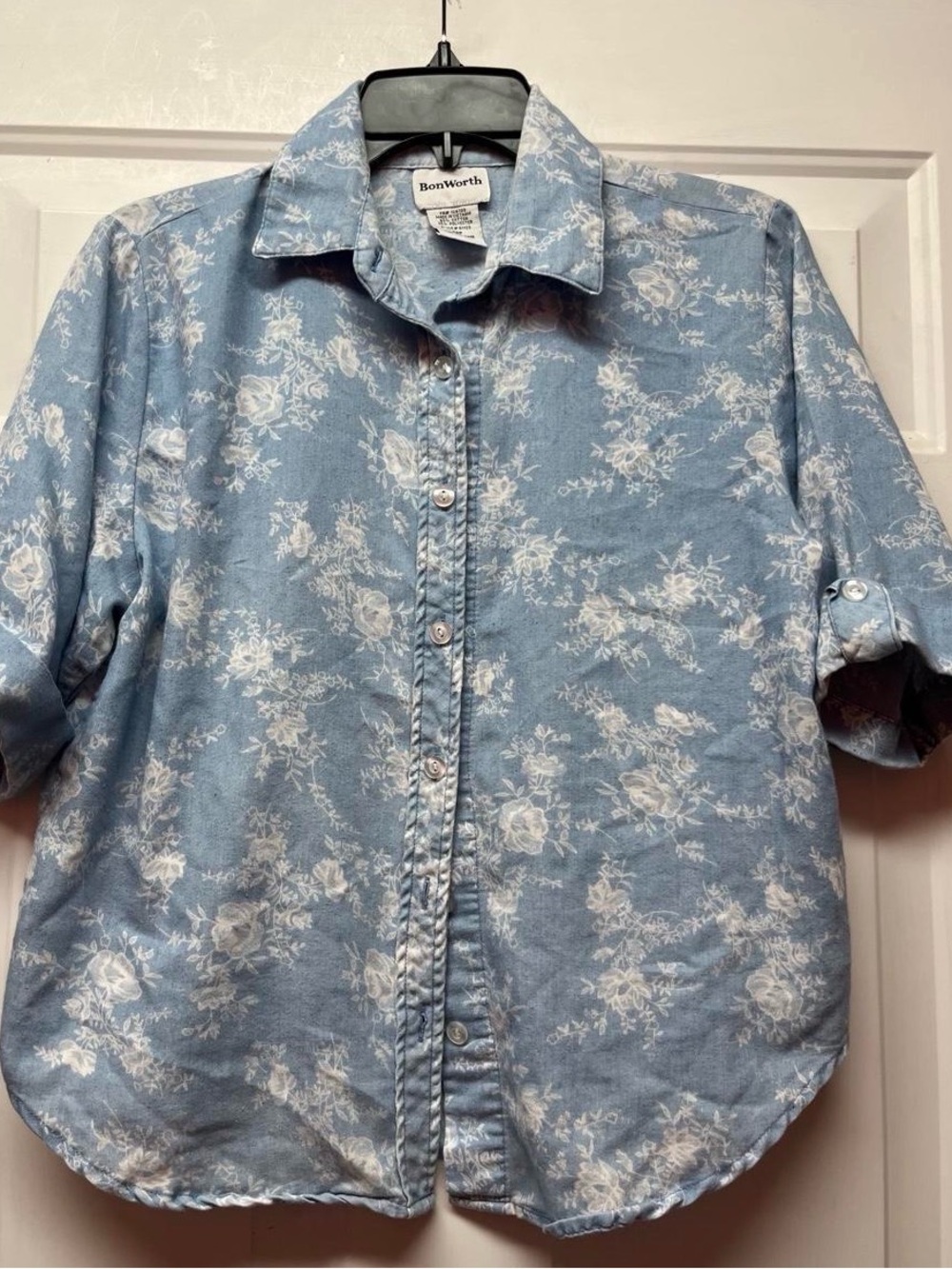 BonWorth Light Blue Floral Casual Button-Down Shirt